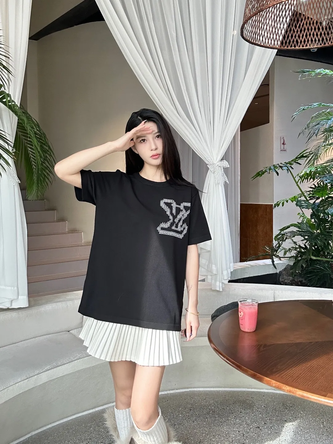 Louis Vuitton/Louis Vuitton front and back jacquard large logo knitted short sleeves